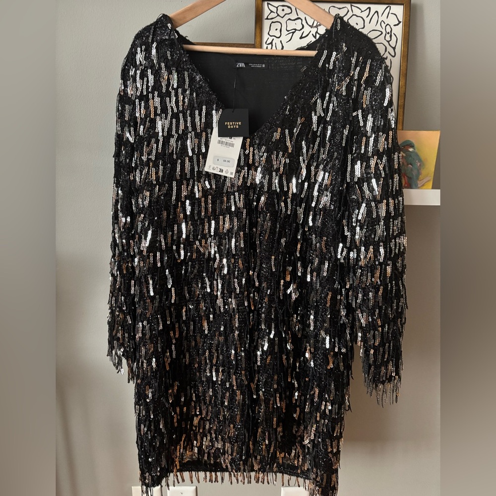 Zara Black Sequin Dress XL